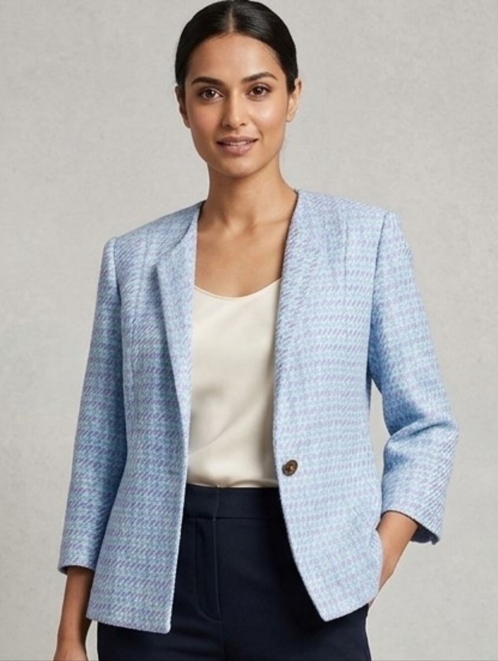 SAG HARBOR Vintage Pastel Tweed Blazer Size 18 Plus Turn Lock Quarter Sleeve